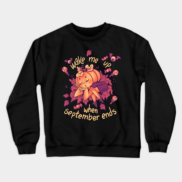 Sleepy Pumpkin Crewneck Sweatshirt by TheTeenosaur